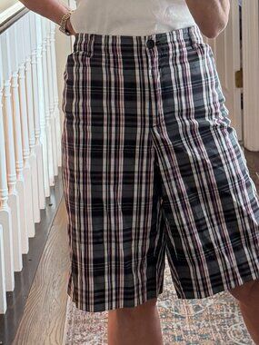 Plaid Bermuda Shorts, Plus Size, Pink Gray, Preppy, Golf, Summer, Stretch #76